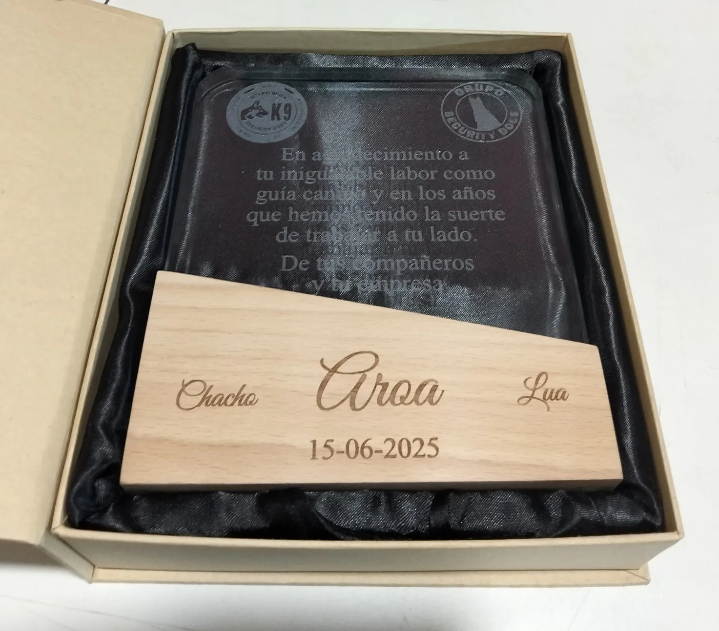 Grabado Laser Cristal Placa Agradecimiento Guia Canino K9