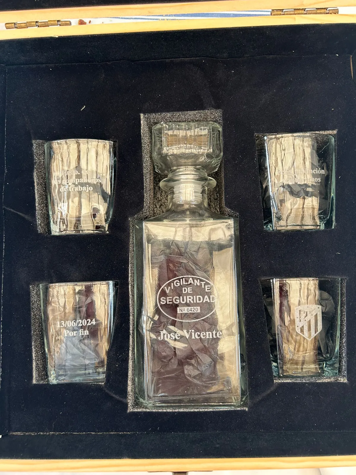 Grabado Laser Cristal Set Decantador Vigilante Seguridad