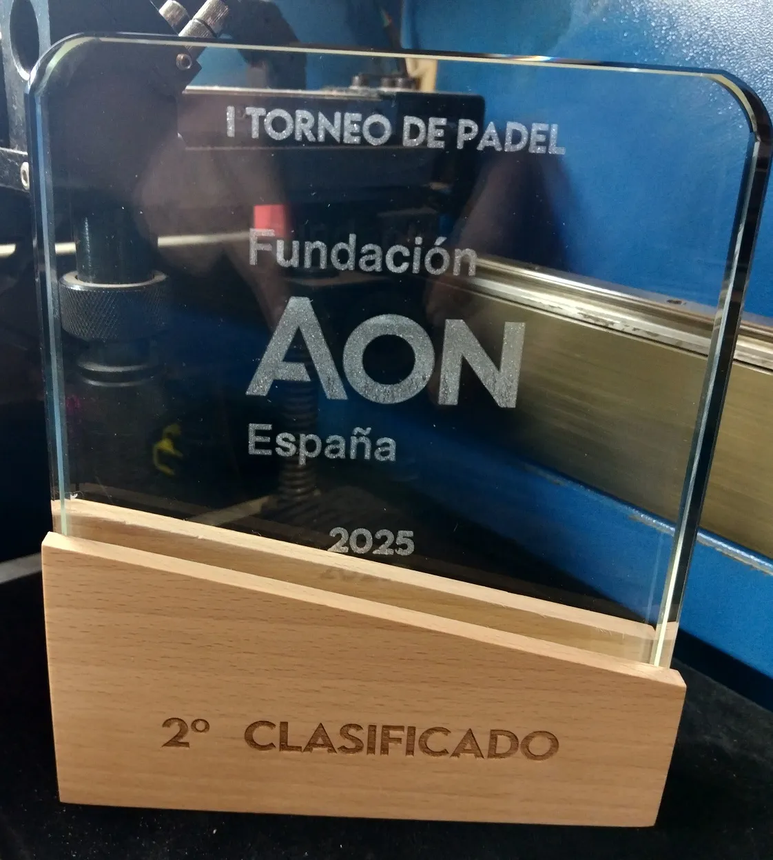 Grabado Laser Cristal Trofeo Padel Aon 2do Clasificado