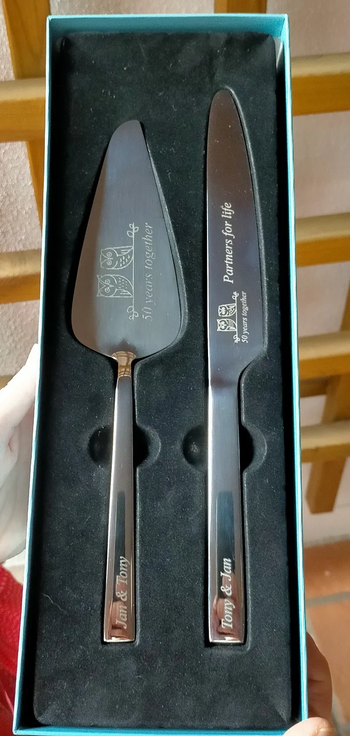 Grabado Laser Cubiertos Boda Tarta Personalizados 50 Años