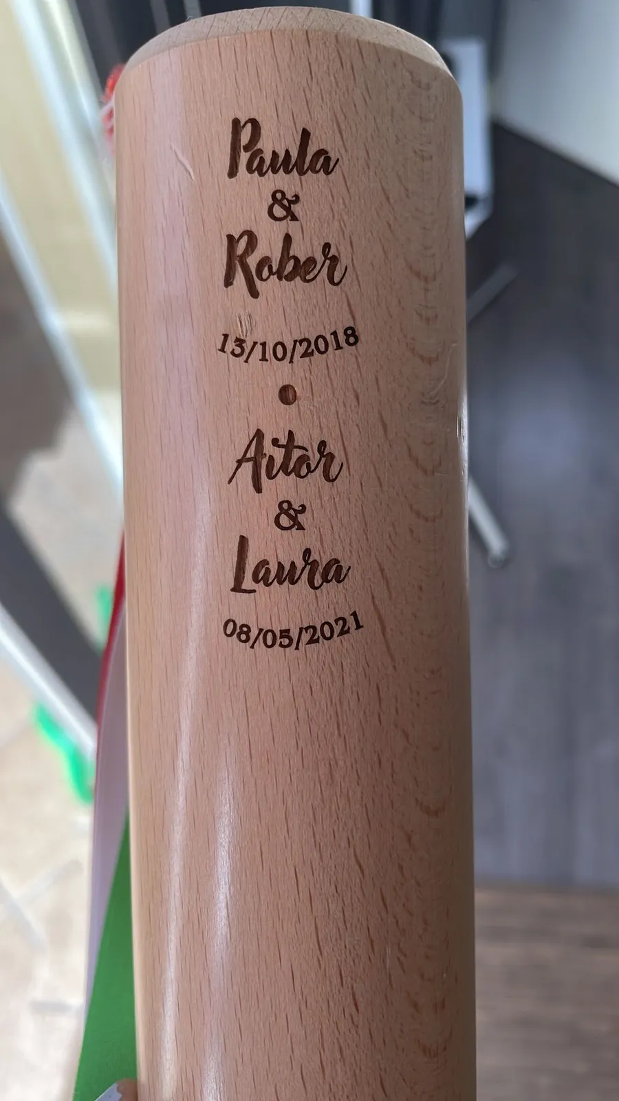 Grabado Laser Madera Detalle Base Boda Paula Rober