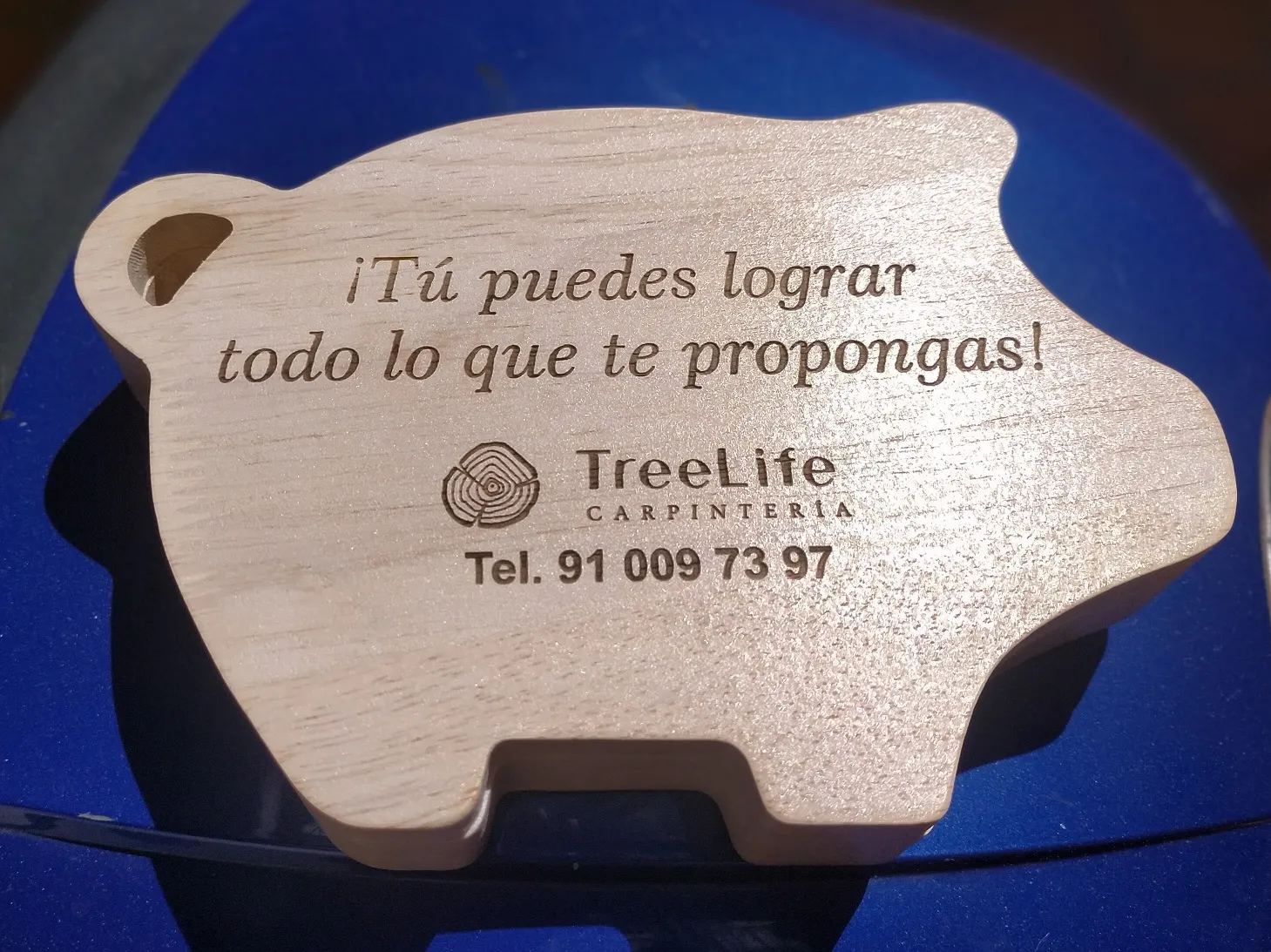 Grabado Laser Madera Hucha Cerdito Frase Motivadora